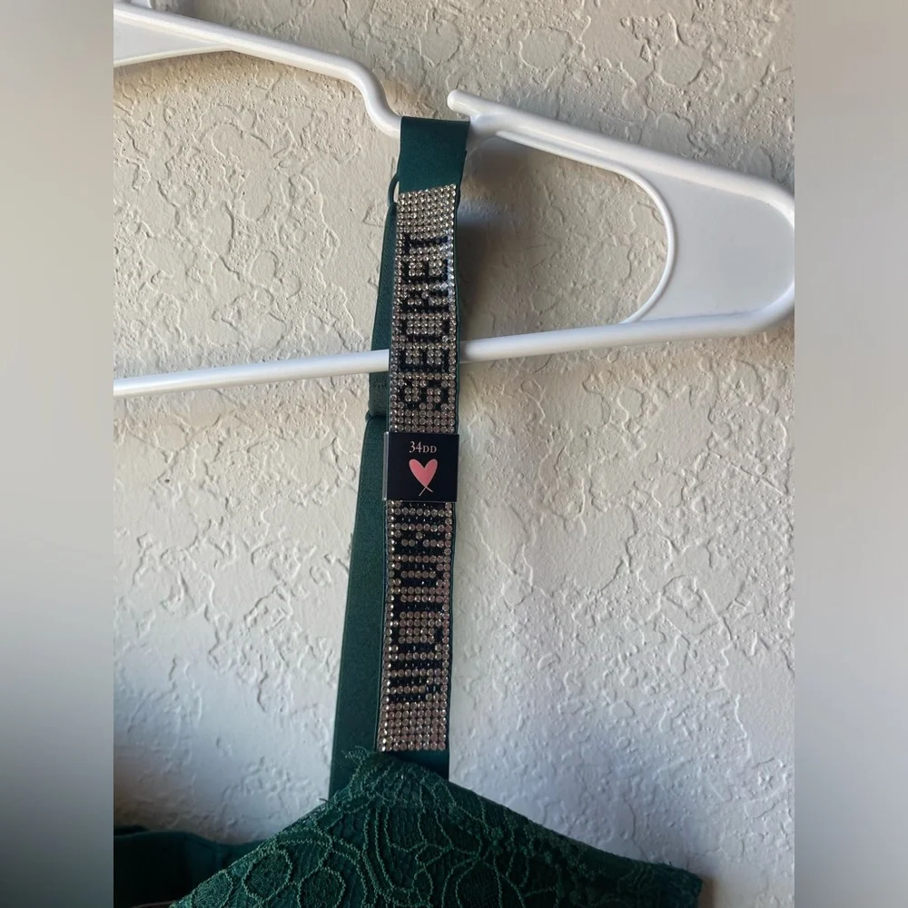 Victorias Secret Very Sexy Lace Shine Strap Push-Up Bra in Forest Green 34DD New - Picture 4 of 9